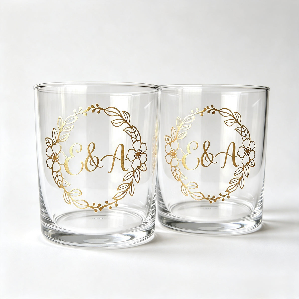 Personalised Floral Initial Glass - Light Gold