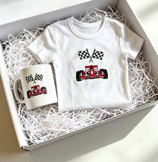 Personalised Race Car Gift Set - T-shirt + Mug