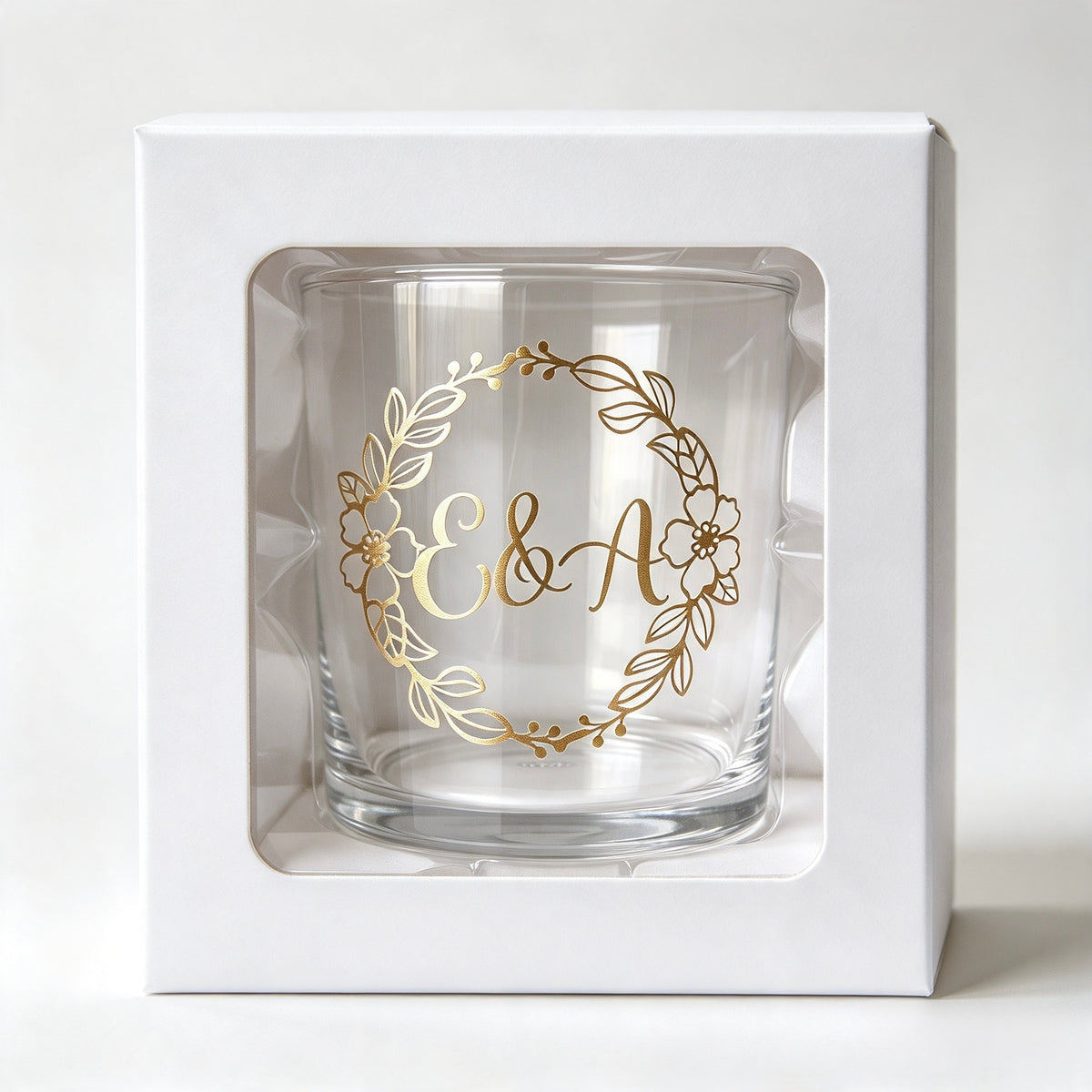 Personalised Floral Initial Glass - Light Gold