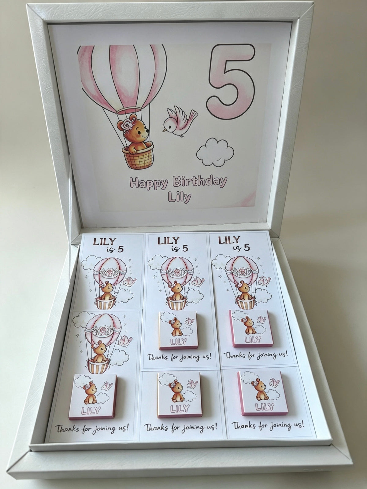 Personalised Birthday Chocolate Favor| Pink Hot Air Balloon Bear