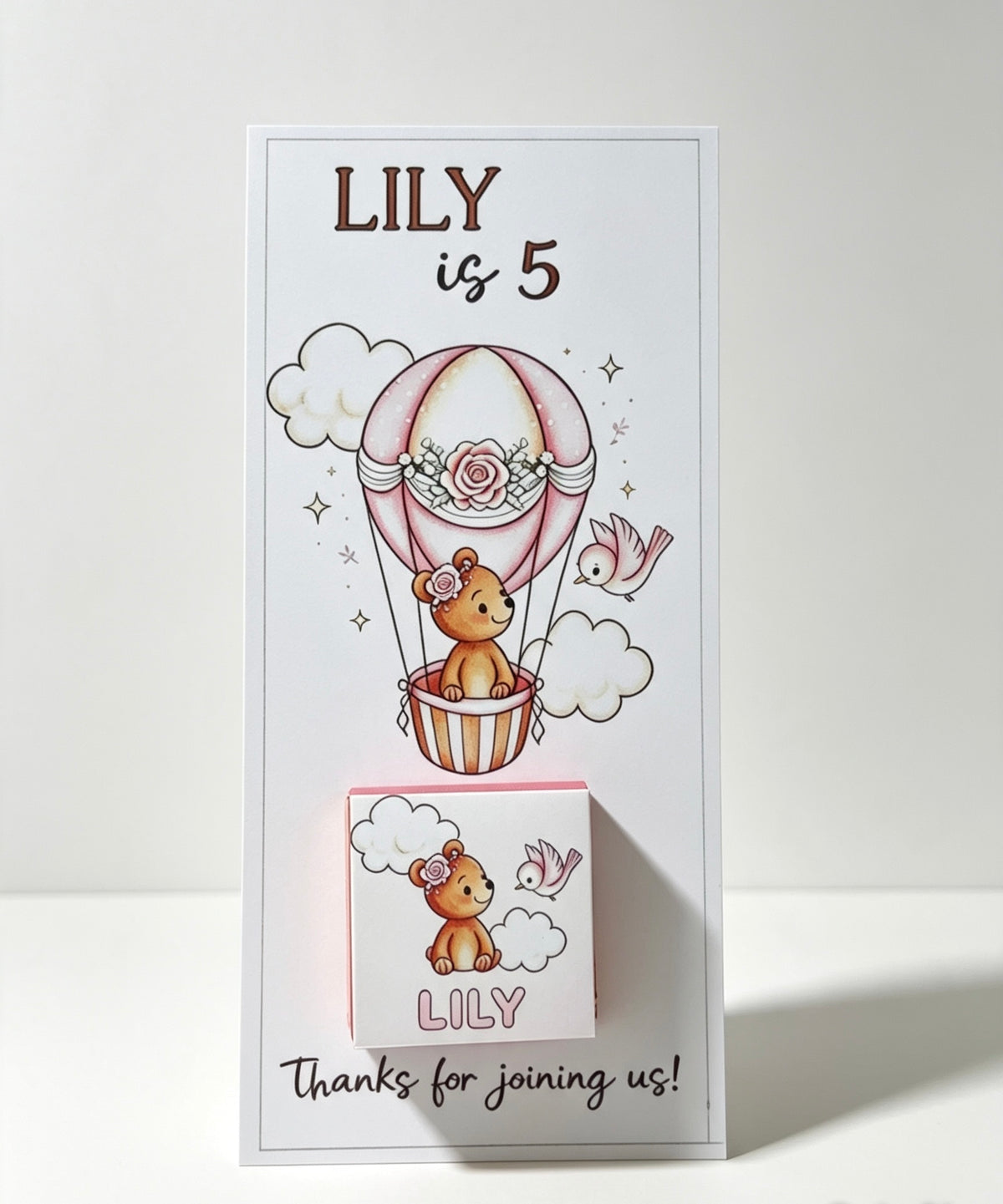 Personalised Birthday Chocolate Favor| Pink Hot Air Balloon Bear