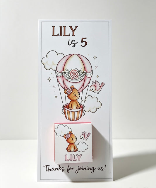 Personalised Birthday Chocolate Favor| Pink Hot Air Balloon Bear