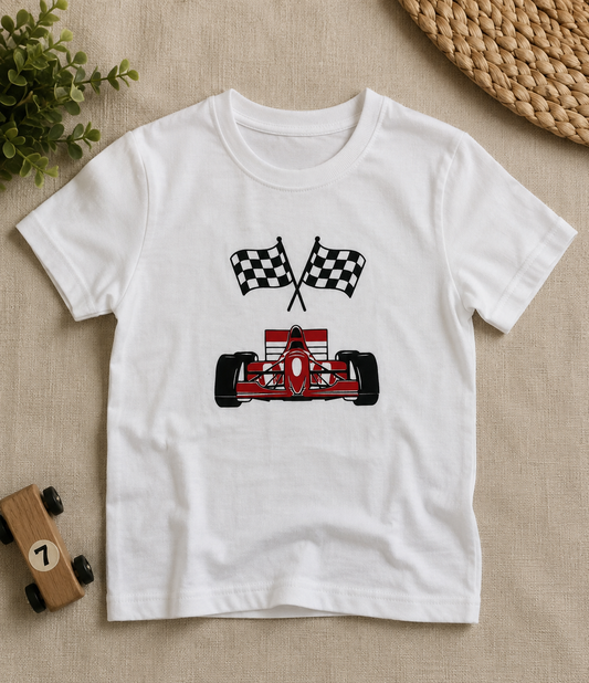 T-Shirt Age 5 White 100% cotton Racing Car