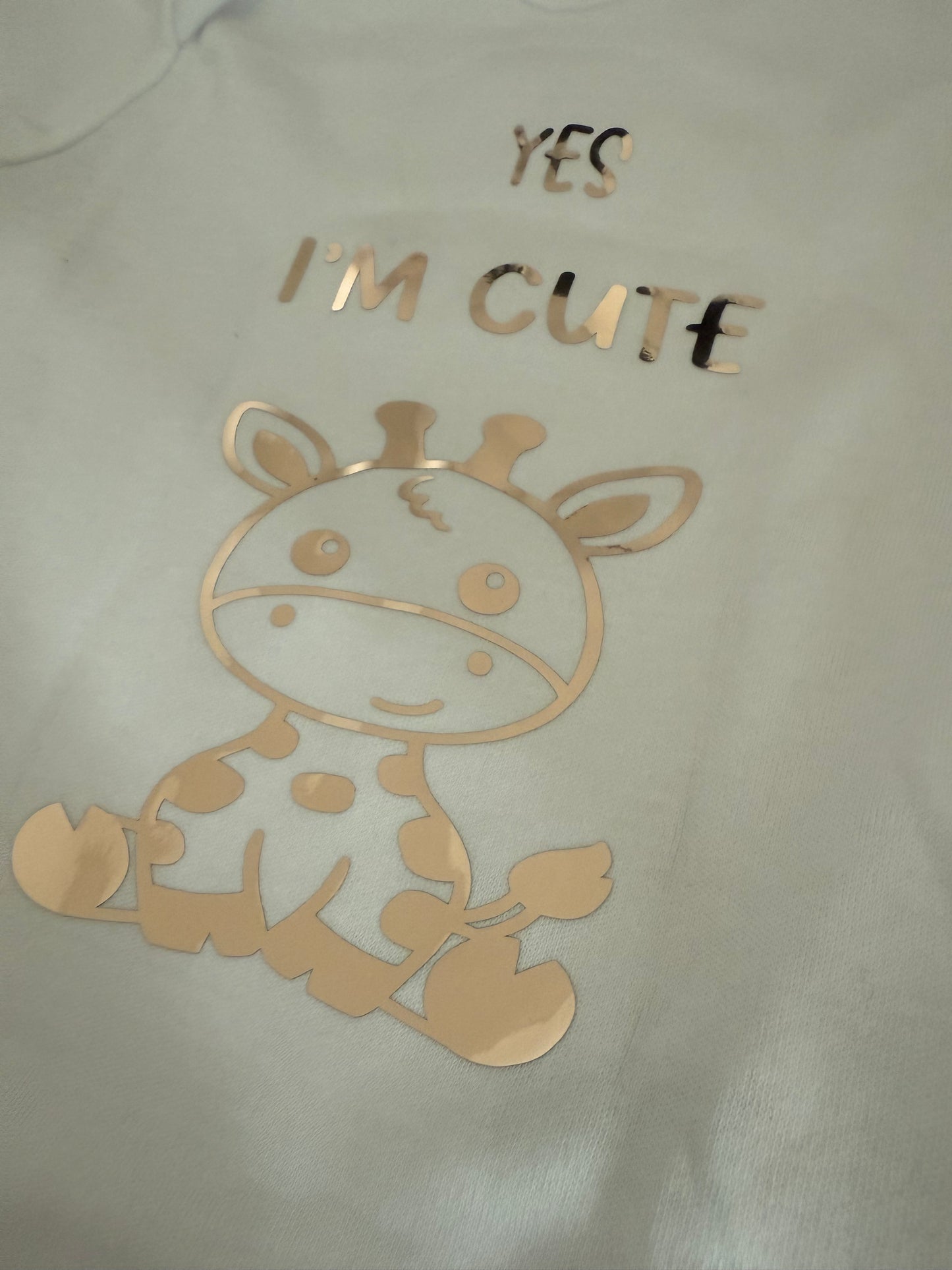 Yes I’m Cute Baby Bodysuit | Champagne Gold Giraffe Design