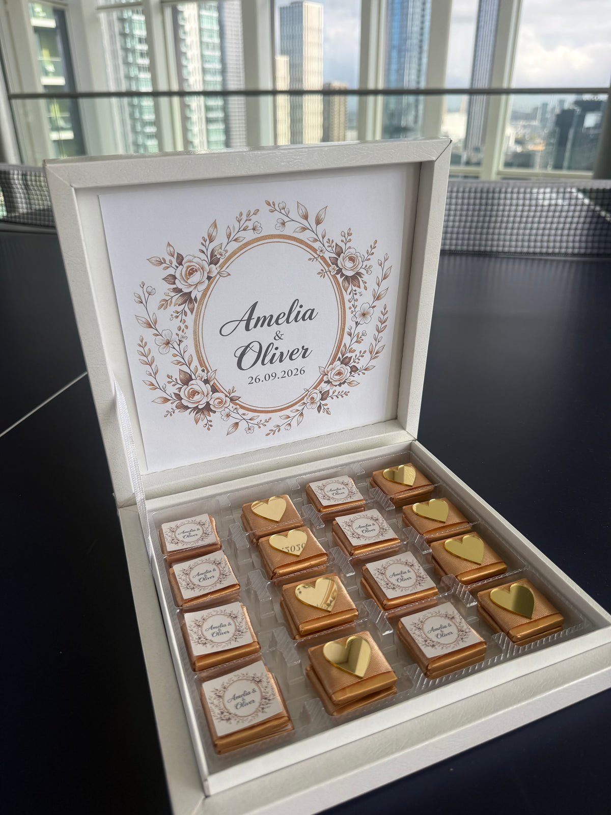 32-Piece Luxury Wedding Chocolate Box - Custom Names&Date Keepsake Favour Gift