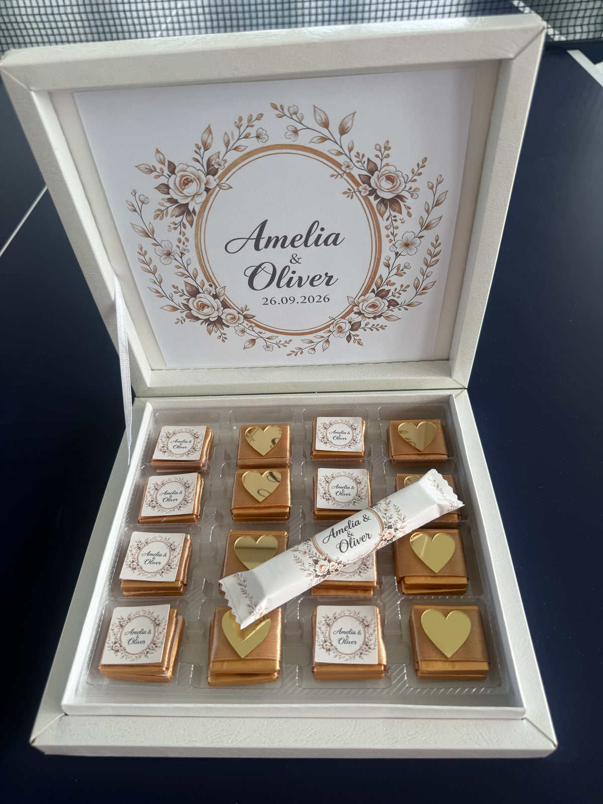 32-Piece Luxury Wedding Chocolate Box - Custom Names&Date Keepsake Favour Gift
