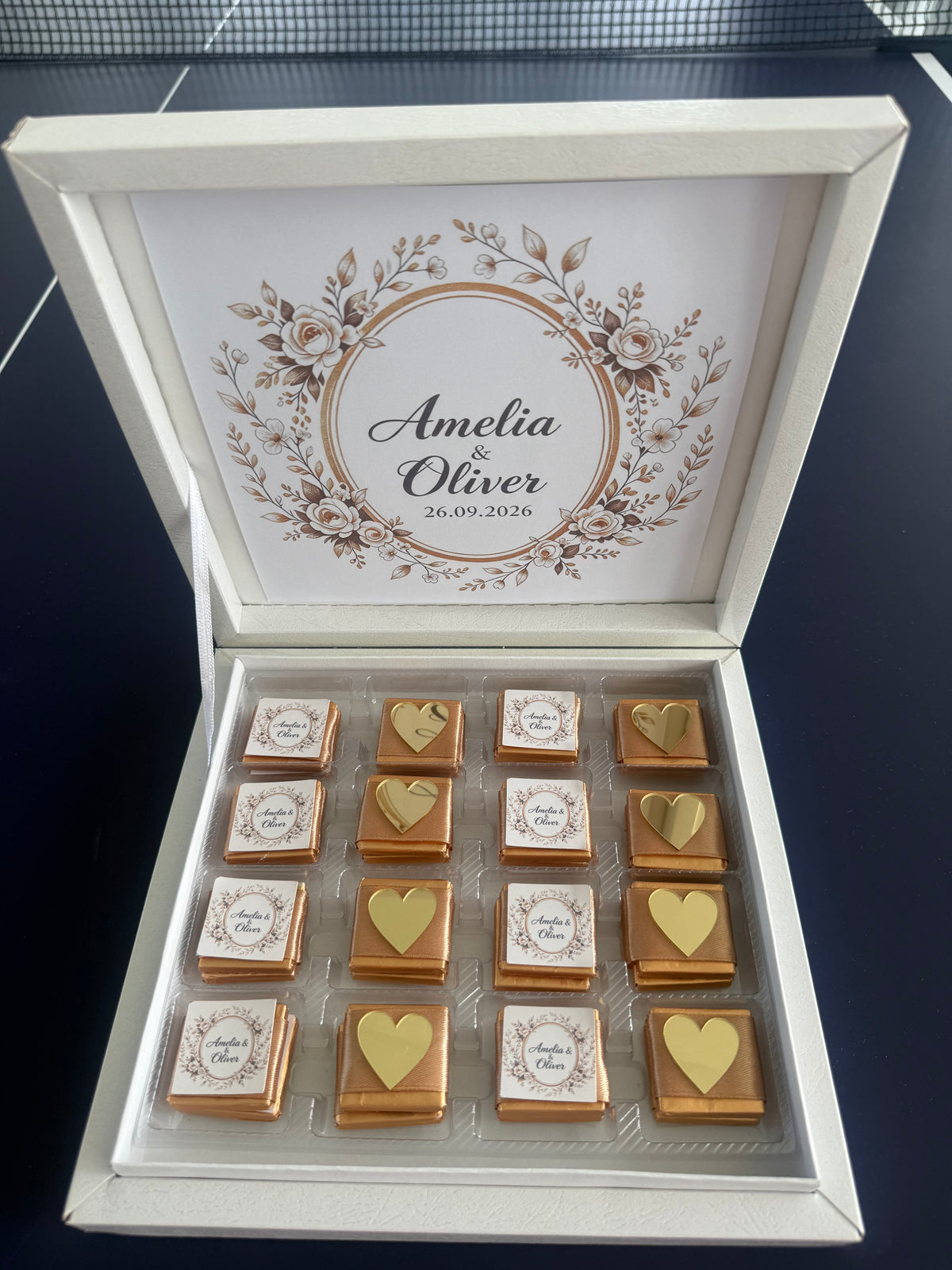 32-Piece Luxury Wedding Chocolate Box - Custom Names&Date Keepsake Favour Gift
