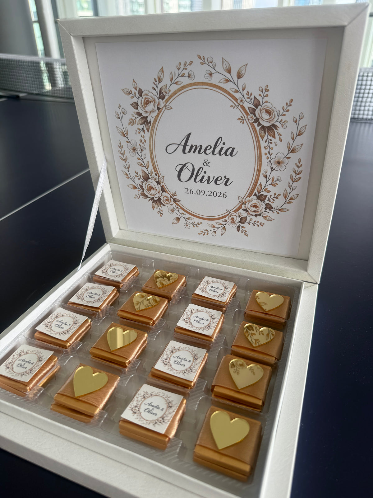 32-Piece Luxury Wedding Chocolate Box - Custom Names&Date Keepsake Favour Gift